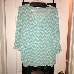 White and blue zig zag blouse